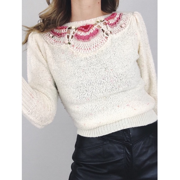 Vintage Sweaters - Vintage Decorative Collar Sweater | Size S